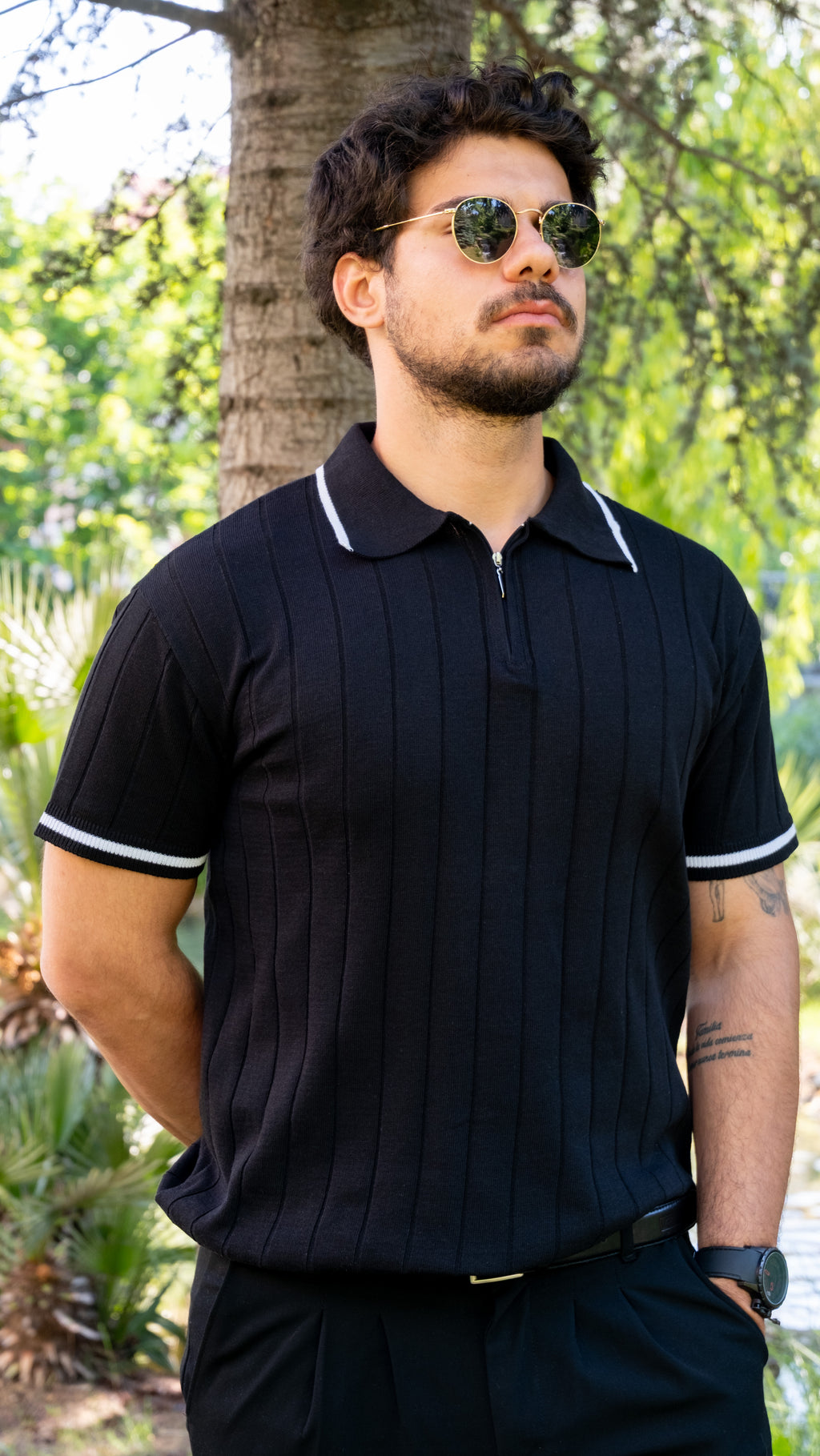 Erkek Polo Yaka Fermuar Detaylı Örgü Triko Tshirt (Lacivert)