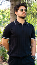Erkek Polo Yaka Fermuar Detaylı Örgü Triko Tshirt (Lacivert)