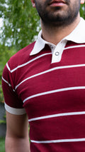 Erkek Çizgili Polo Yaka T-Shirt Slim Fit Pamuklu Günlük & Smart Casual (Kırmızı)