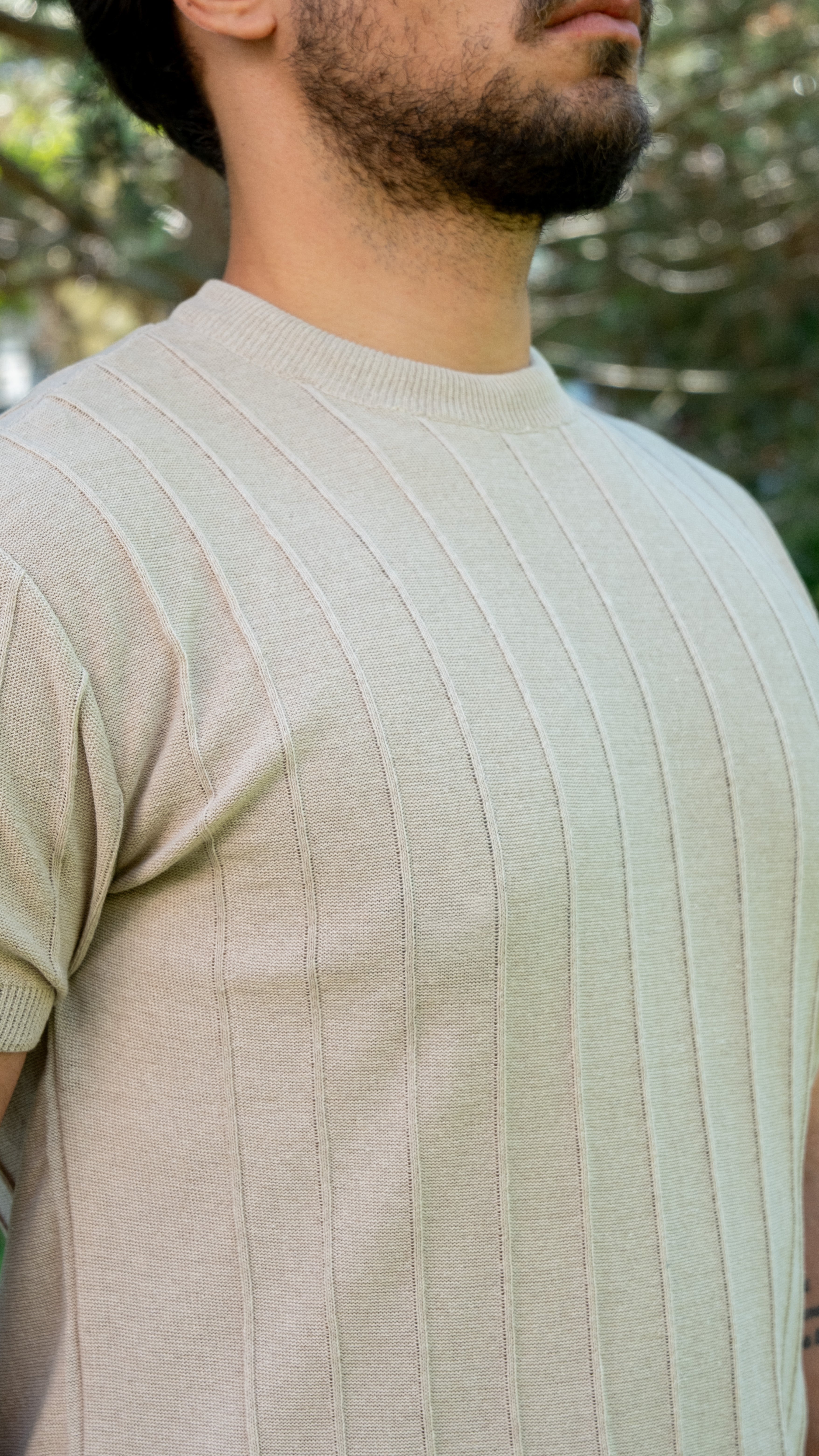 Slim Dar Bisiklet Yaka Düz Triko T-Shirt (Bej)