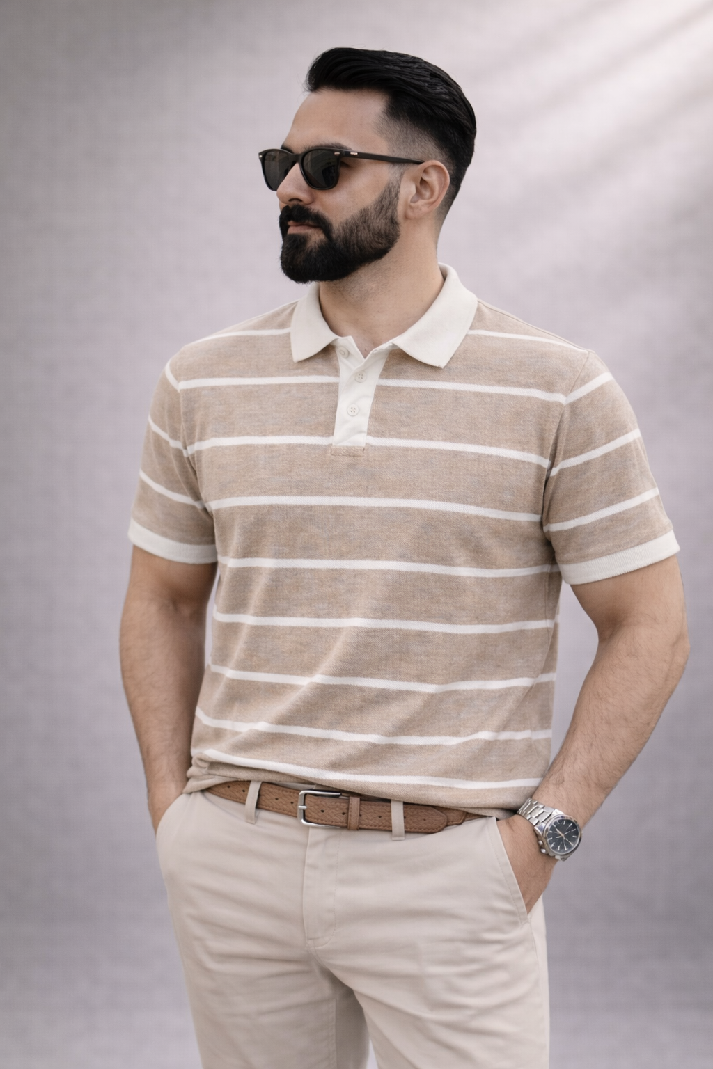 Erkek Çizgili Polo Yaka T-Shirt Slim Fit Pamuklu Günlük & Smart Casual