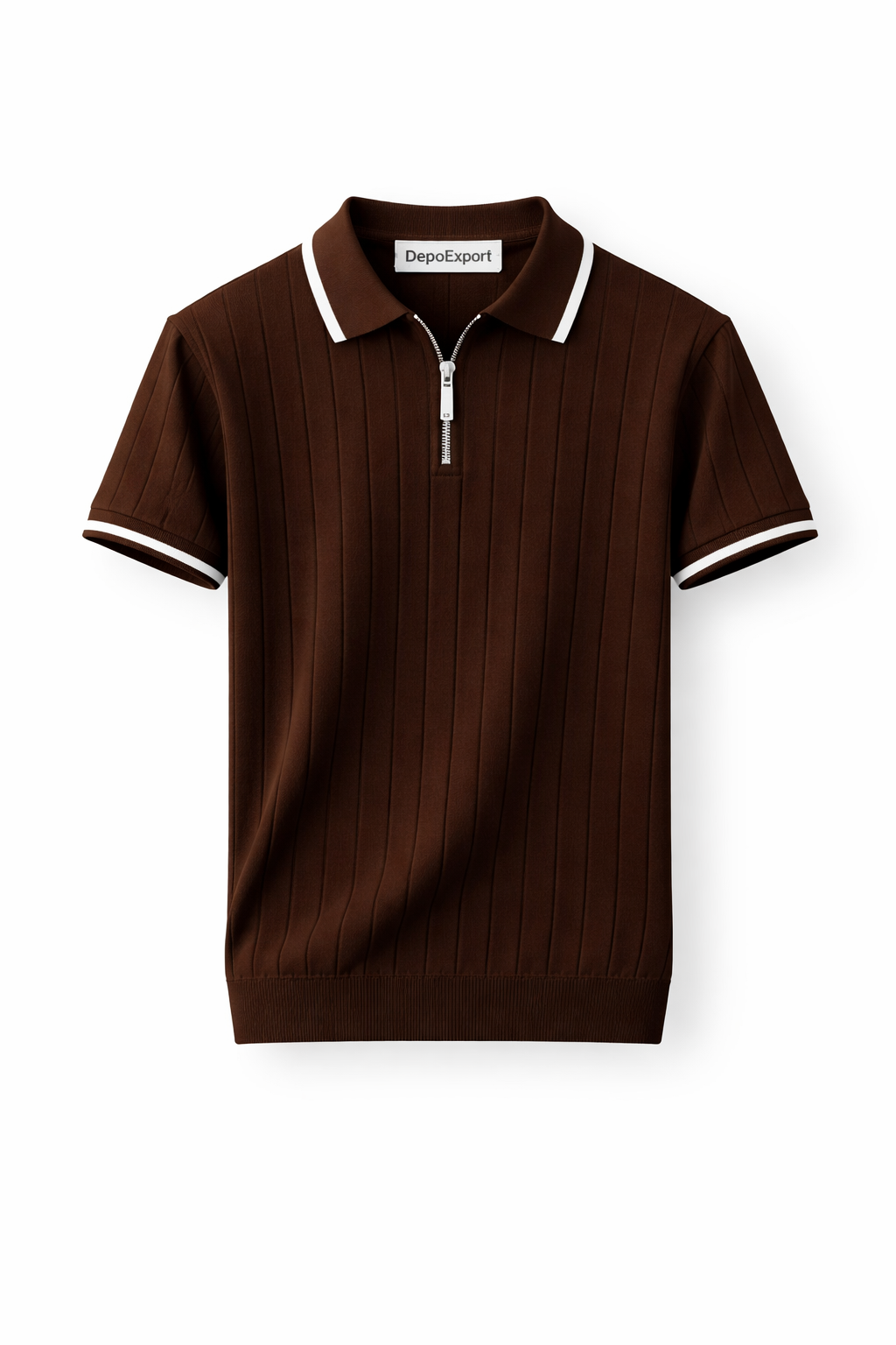 Erkek Polo Yaka Fermuarlı Detaylı Örme Triko Tshirt