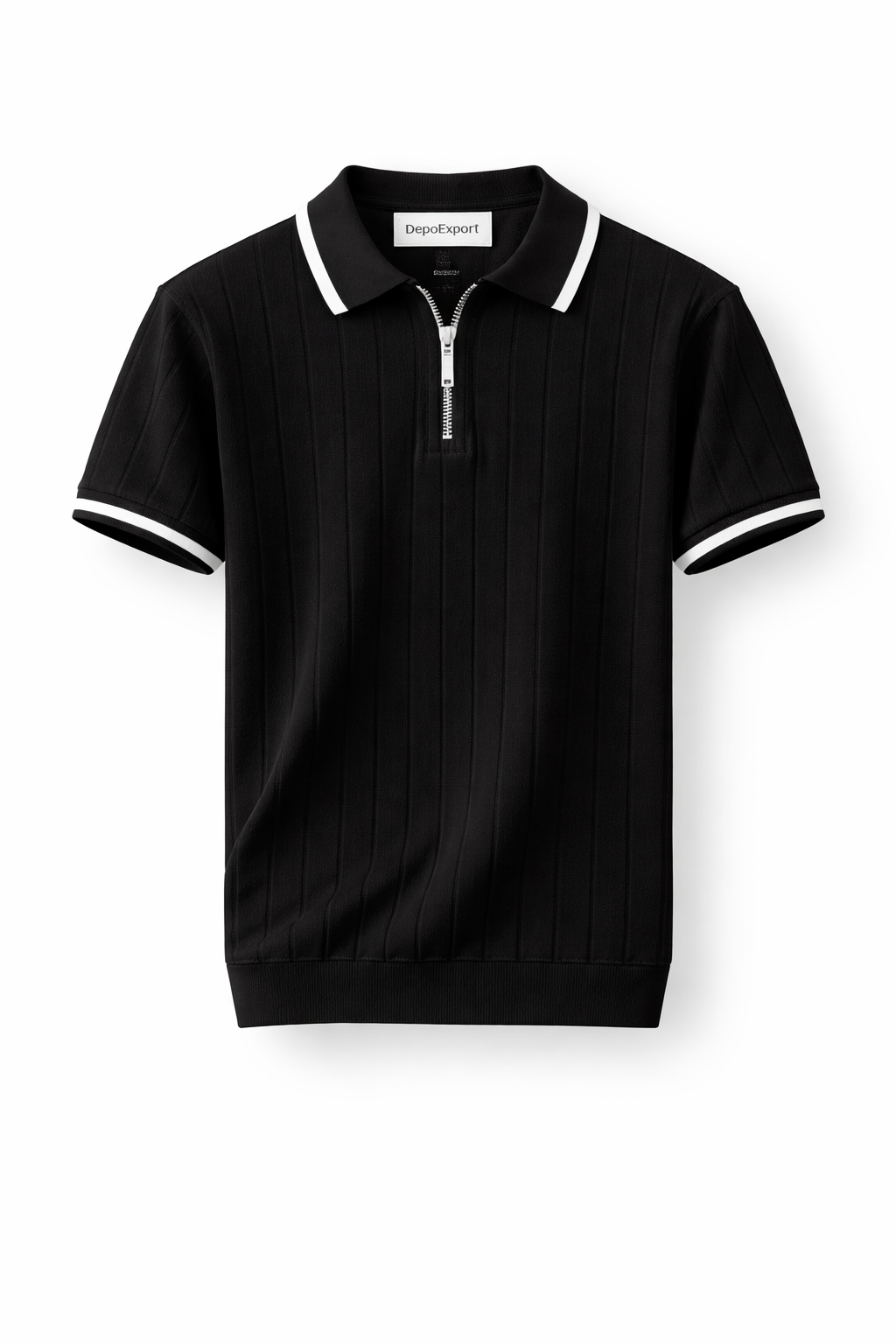 Erkek Polo Yaka Fermuarlı Detaylı Örme Triko Tshirt