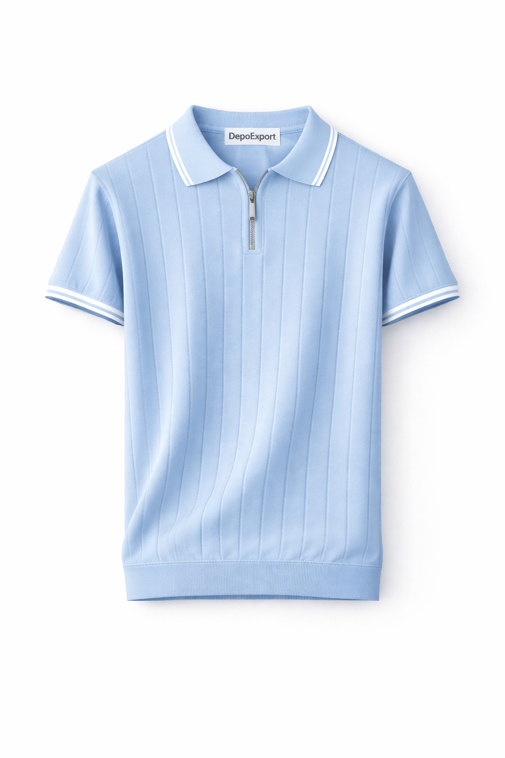 Erkek Polo Yaka Fermuarlı Detaylı Örme Triko Tshirt