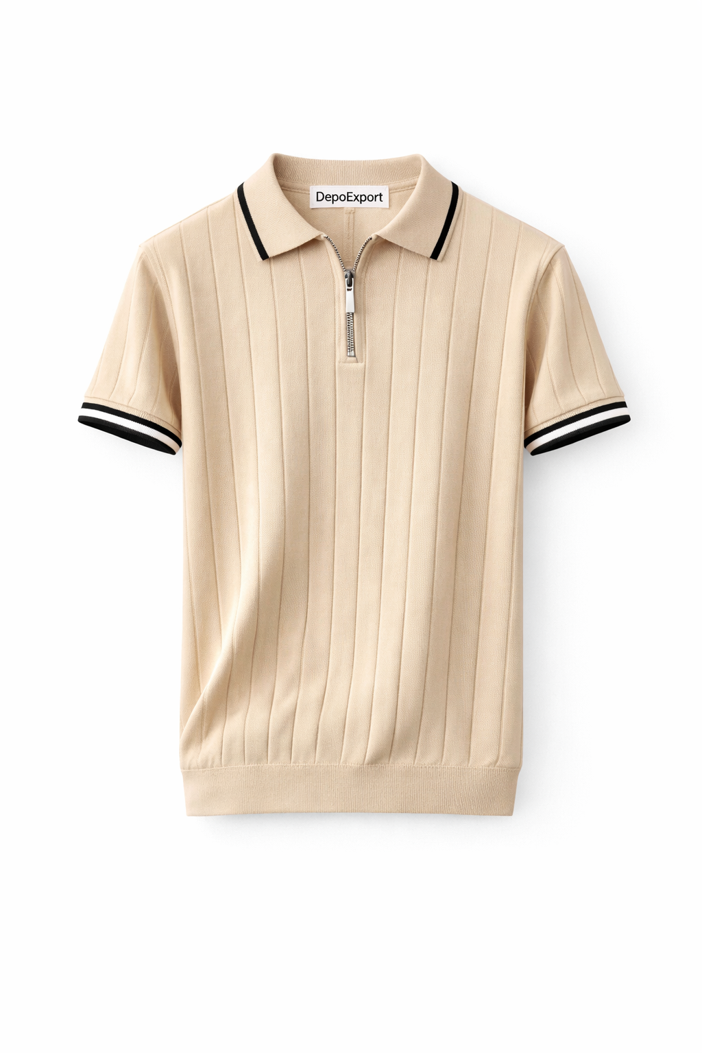 Erkek Polo Yaka Fermuarlı Detaylı Örme Triko Tshirt