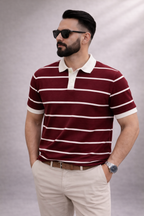 Erkek Çizgili Polo Yaka T-Shirt Slim Fit Pamuklu Günlük & Smart Casual