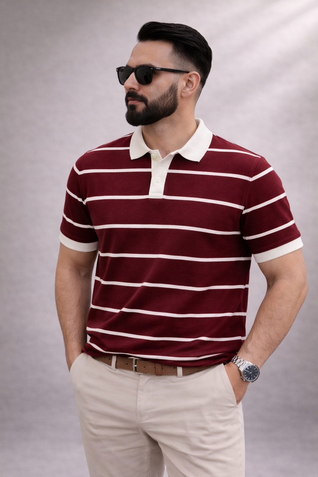 Erkek Çizgili Polo Yaka T-Shirt Slim Fit Pamuklu Günlük & Smart Casual