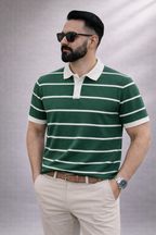 Erkek Çizgili Polo Yaka T-Shirt Slim Fit Pamuklu Günlük & Smart Casual