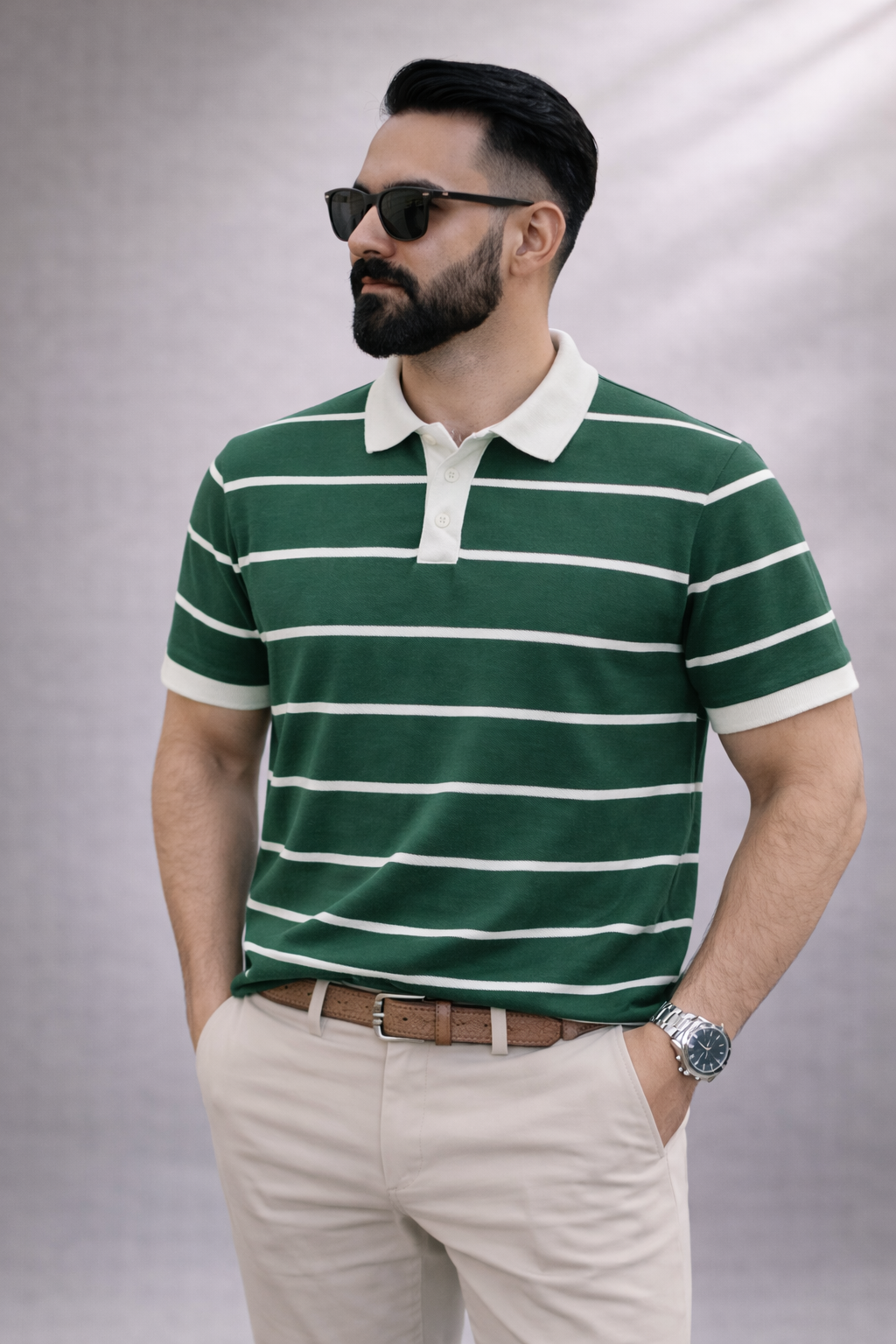 Erkek Çizgili Polo Yaka T-Shirt Slim Fit Pamuklu Günlük & Smart Casual