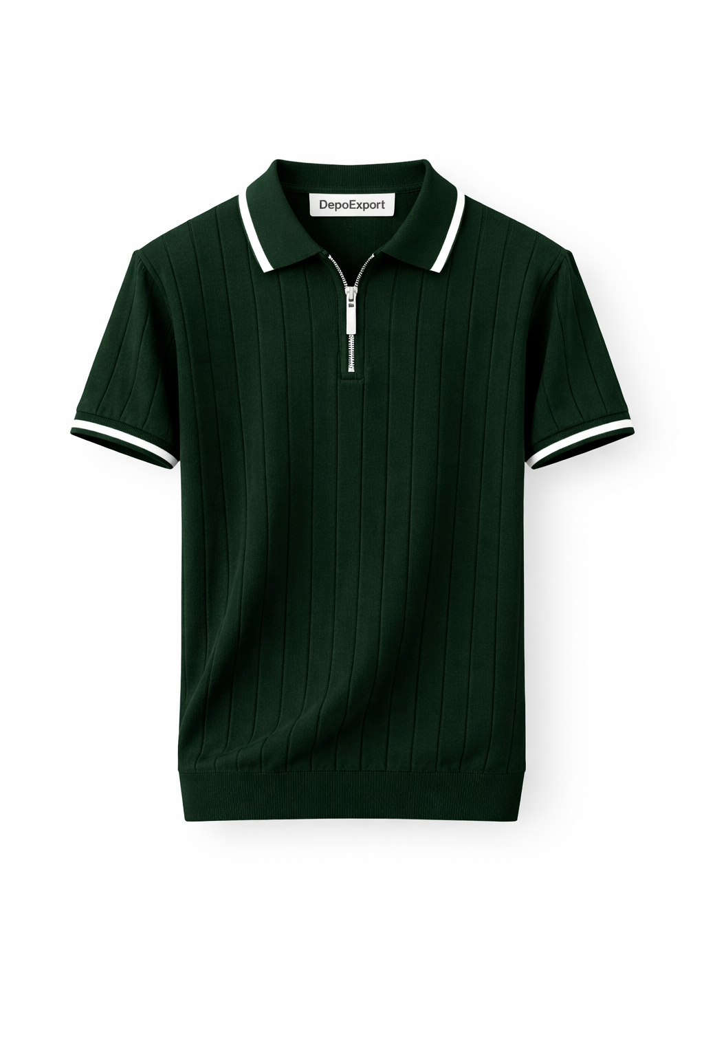 Erkek Polo Yaka Fermuarlı Detaylı Örme Triko Tshirt