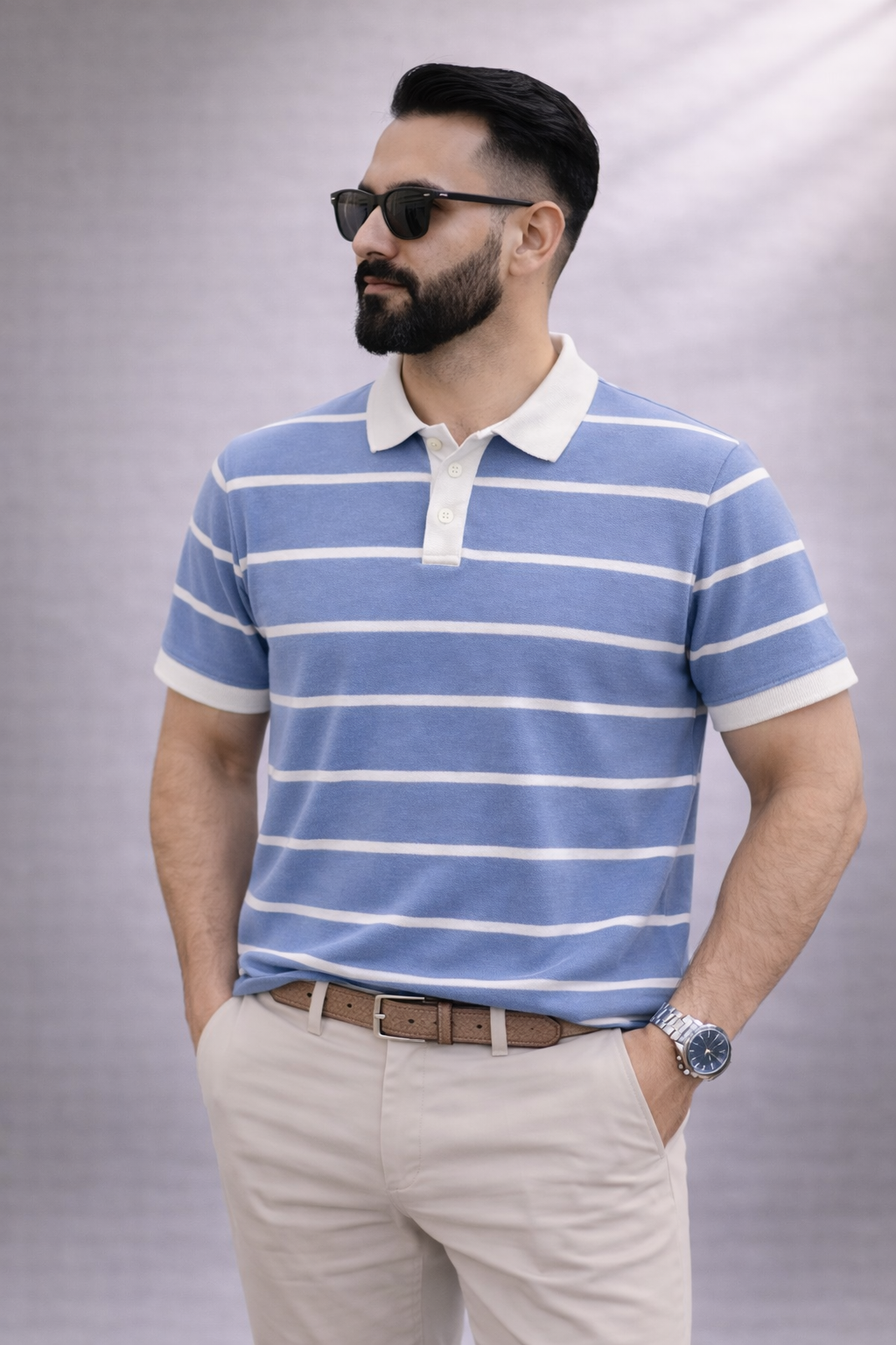 Erkek Çizgili Polo Yaka T-Shirt Slim Fit Pamuklu Günlük & Smart Casual