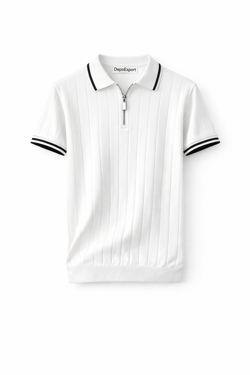 Erkek Polo Yaka Fermuarlı Detaylı Örme Triko Tshirt